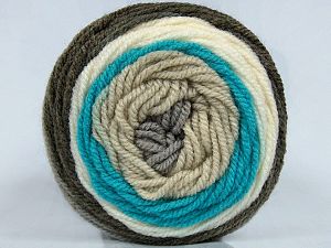 This is a self-striping yarn. Please see package photo for the color combination. Composition 80% Acrylique, 20% Laine, Turquoise, Light Camel, Khaki, Brand Ice Yarns, Cream, Beige, fnt2-73274 