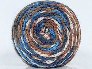 Machine Washable. Composition 35% Superwash Wool, 30% Bambou, 25% Polyamide, 10% Soie, Brand Ice Yarns, Cream, Brown, Blue Shades, fnt2-74173 