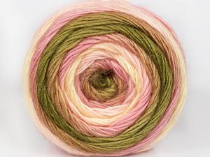 This is a self-striping yarn. Please see package photo for the color combination. Fiber Content 100% Premium Acrylic, Pink, Brand Ice Yarns, Green, Cream, Camel, fnt2-76788 
