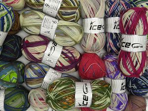 Sock Yarns In this list; you see most recent 50 mixed lots. <br> To see all <a href=&/mixed_lots/o/4#list&>CLICK HERE</a> (Old ones have much better deals)<hr> Fiber Content 75% Superwash Wool, 25% Polyamide, Brand Ice Yarns, fnt2-77324