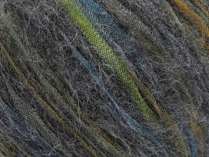 Composition 63% Polyamide, 5% Laine mérinos, 20% superkid Mohair, 11% Viscose, 1% Élasthanne, Brand Ice Yarns, Green, Brown, Blue, Anthracite Black, fnt2-78320