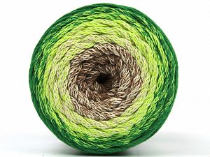 Please be advised that yarns are made of recycled cotton, and dye lot differences occur. Fiber Content 100% Cotton, Brand Ice Yarns, Green Shades, Cream, Camel, fnt2-79856 