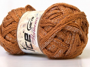A beautiful new scarf yarn. One ball is enough to make a beautiful scarf. Knitting instructions are included! Composition 95% Acrylique, 5% Lurex, Light Brown, Brand Ice Yarns, Yarn Thickness 6 SuperBulky Bulky, Roving, fnt2-21926